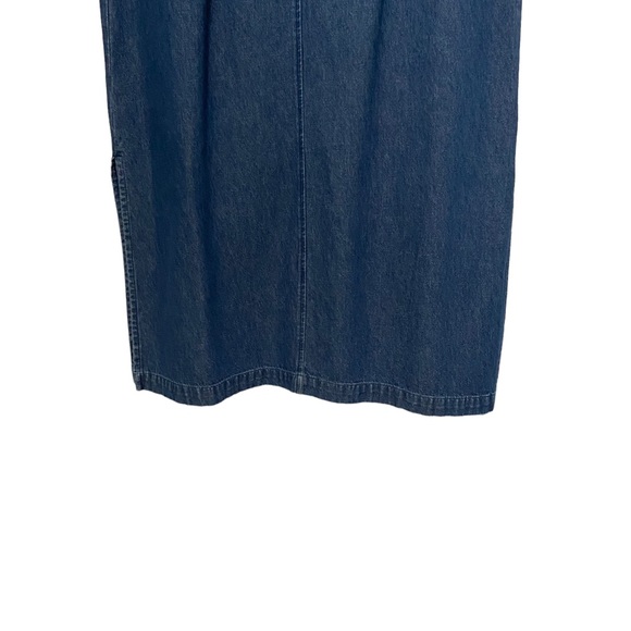 Vintage Prairie Cottagecore 90s Full Length Denim Embroidered Dress Blue - Picture 10 of 14